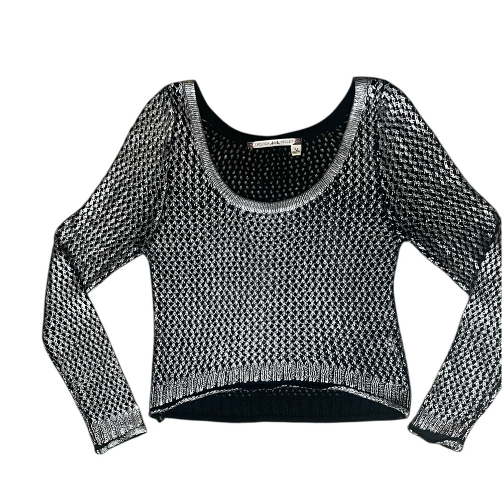 Chelsea & Violet Silver Scoop Neck Open Knit Sweater (N-1)
